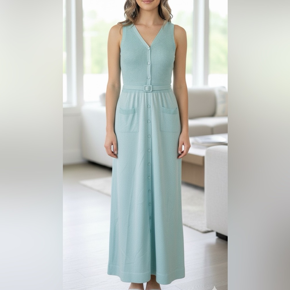 VINTAGE Aqua Shimmer Knit Maxi Dress